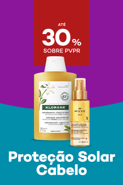 Cuidados de Prote&ccedil;&atilde;o Solar para o cabelo com destaque promocional at&eacute; 30% sobre pre&ccedil;o de Venda ao P&uacute;blico Recomendado